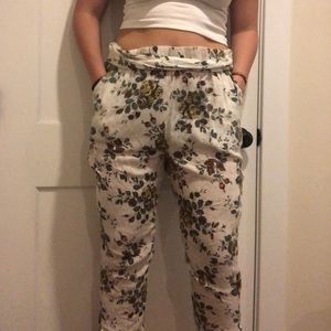 free people jogger floral white pants with pockets